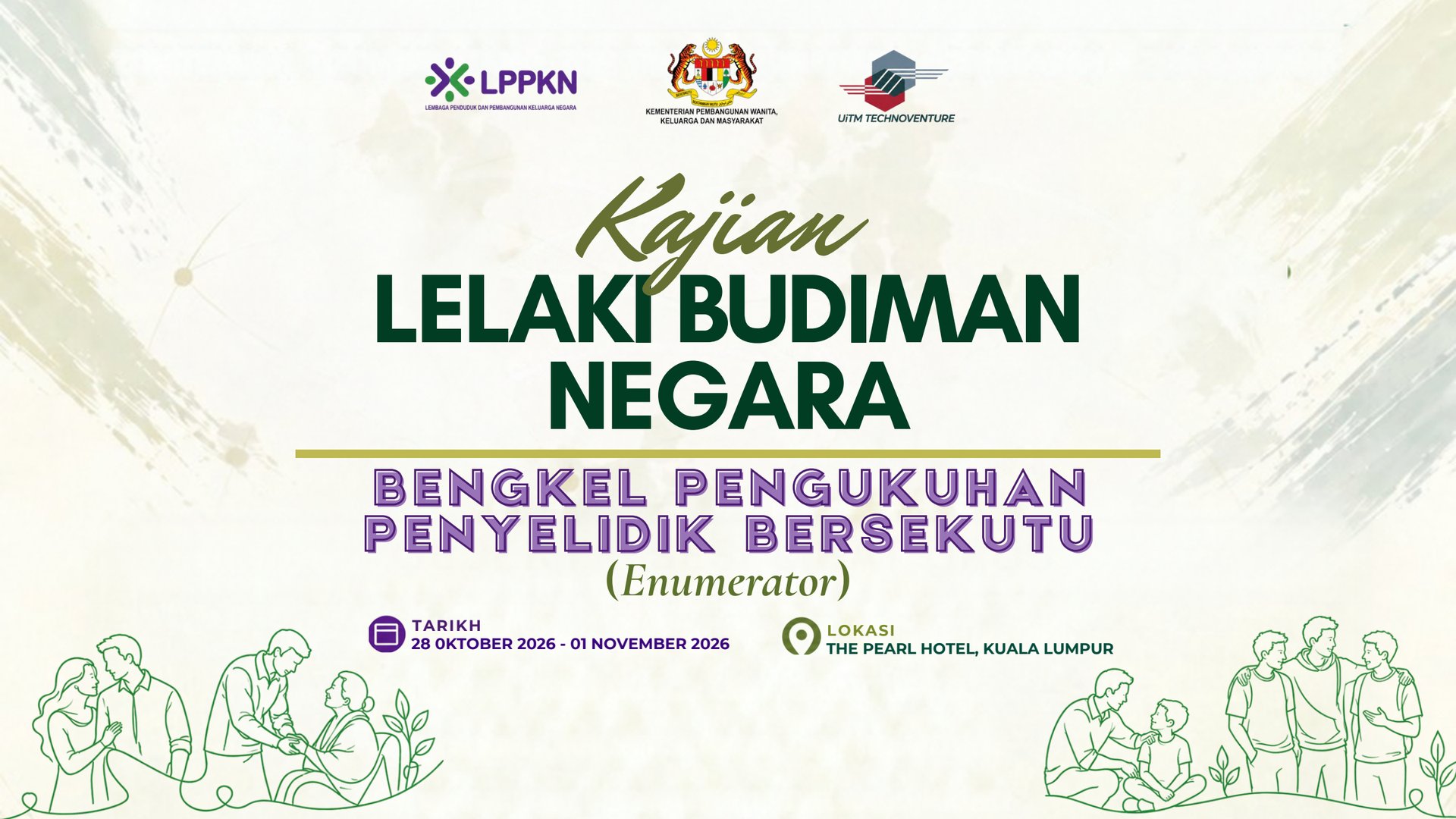 E-backdrop Bengkel Pengukuhan Penyelidik Bersekutu (Enumerator) Kajian Lelaki Budiman Negara, 28 Oktober hingga 1 November 2026, The Pearl Hotel, Kuala Lumpur